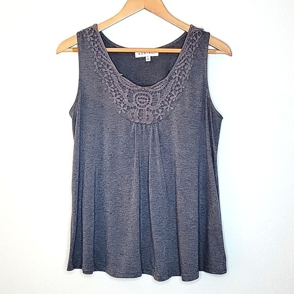 KONTROL Gray Contrasting Scoop Neckline Soft Stretchy Tank Top size L - Picture 1 of 13